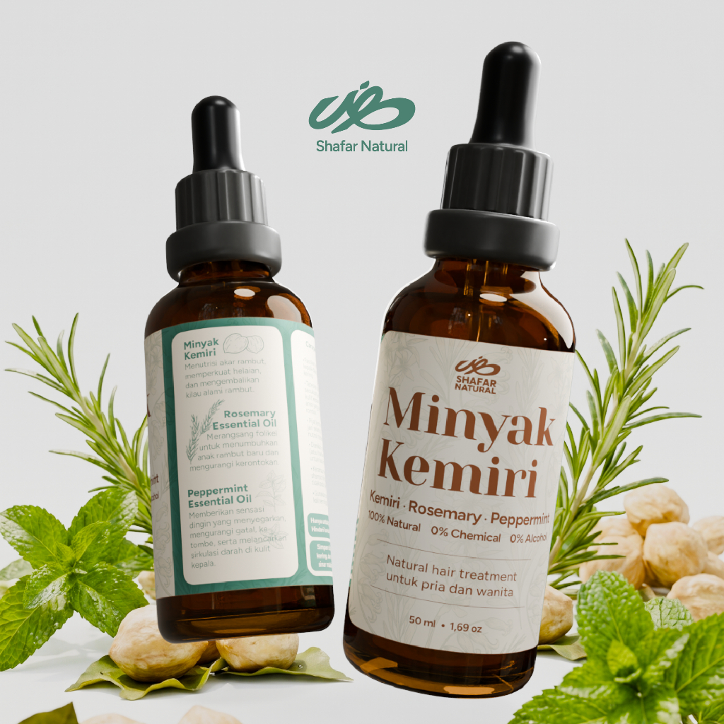 SHAFAR NATURAL Minyak Kemiri dengan Rosemary Essential Oil dan Peppermint Essential Oil Perawatan Ra