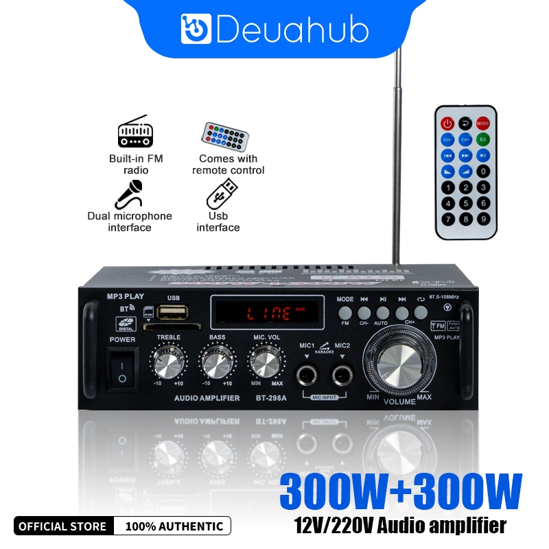 Amplifier BT-298A Bluetooth EQ Audio Power Amplifier Karaoke Home Theater FM Radio 600W Deuahub ampl