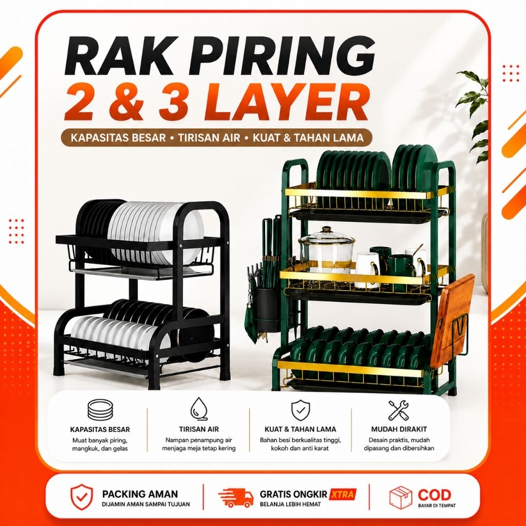 Rak Piring Dapur 2 Susun rak piring Stainless Steel dengan holder dan tanpa holder / Rak pring CHN