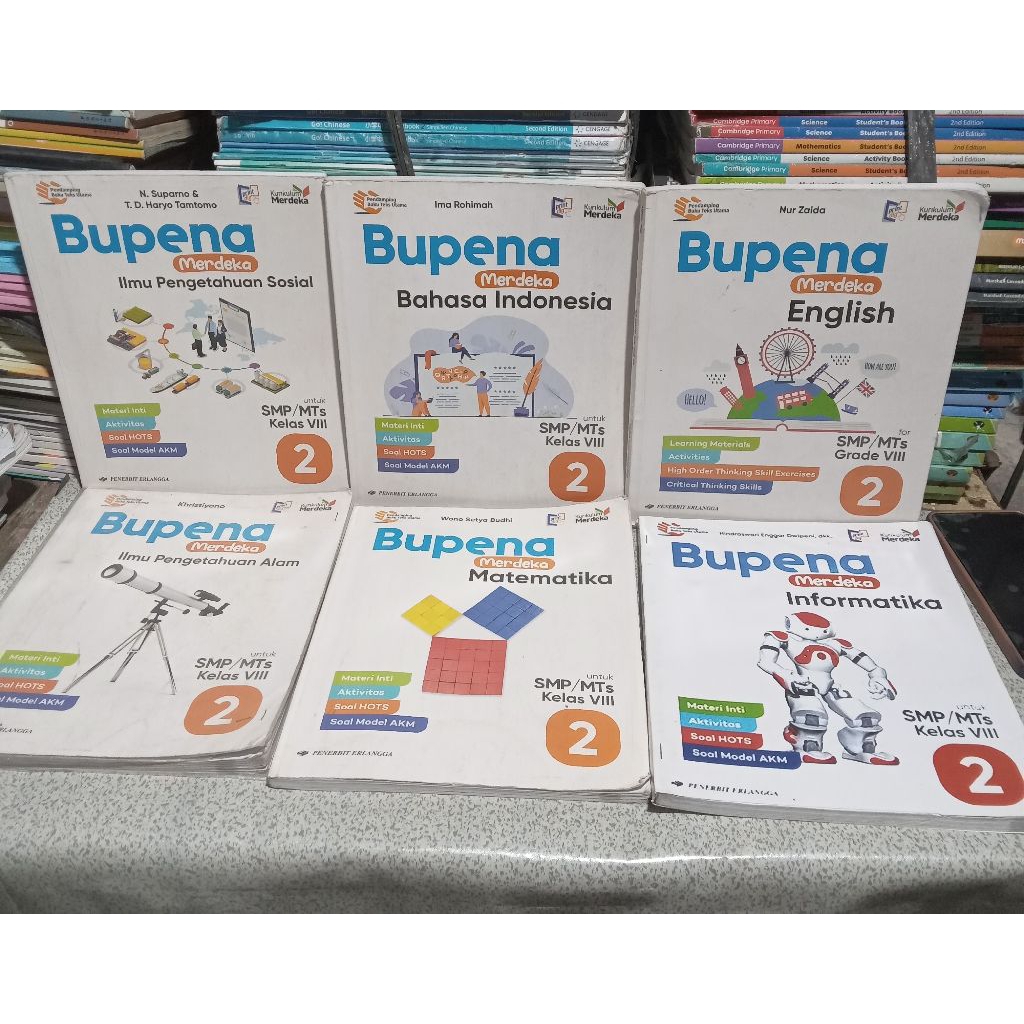 Bupena Ilmu pengetahuan sosial,  Bupena Bahasa Indonesia,  Bupena English,  Bupena Ilmu pengetahuan 