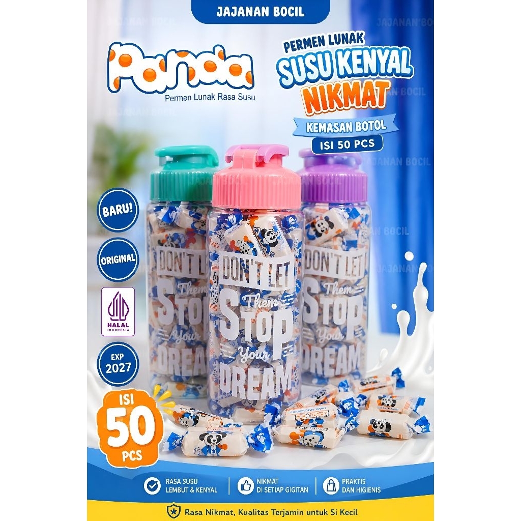 PERMEN LUNAK SUSU KENYAL NIKMAT Isi 50 & 40 PCS Kemasan Botol | Permen Panda Milk Candy Original | J