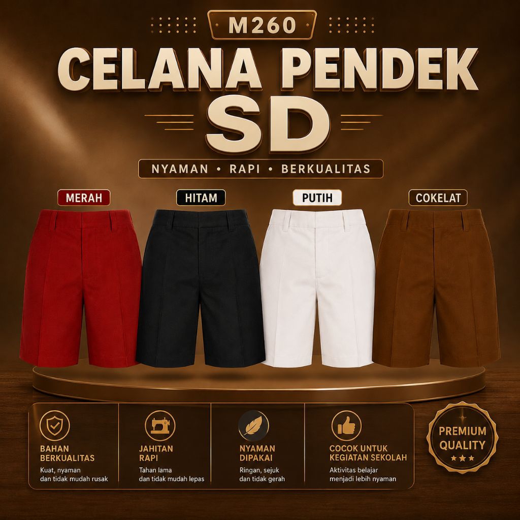 Celana Pendek SD  M260 | Seragam Sekolah Anak | Bahan Nyaman & Rapi