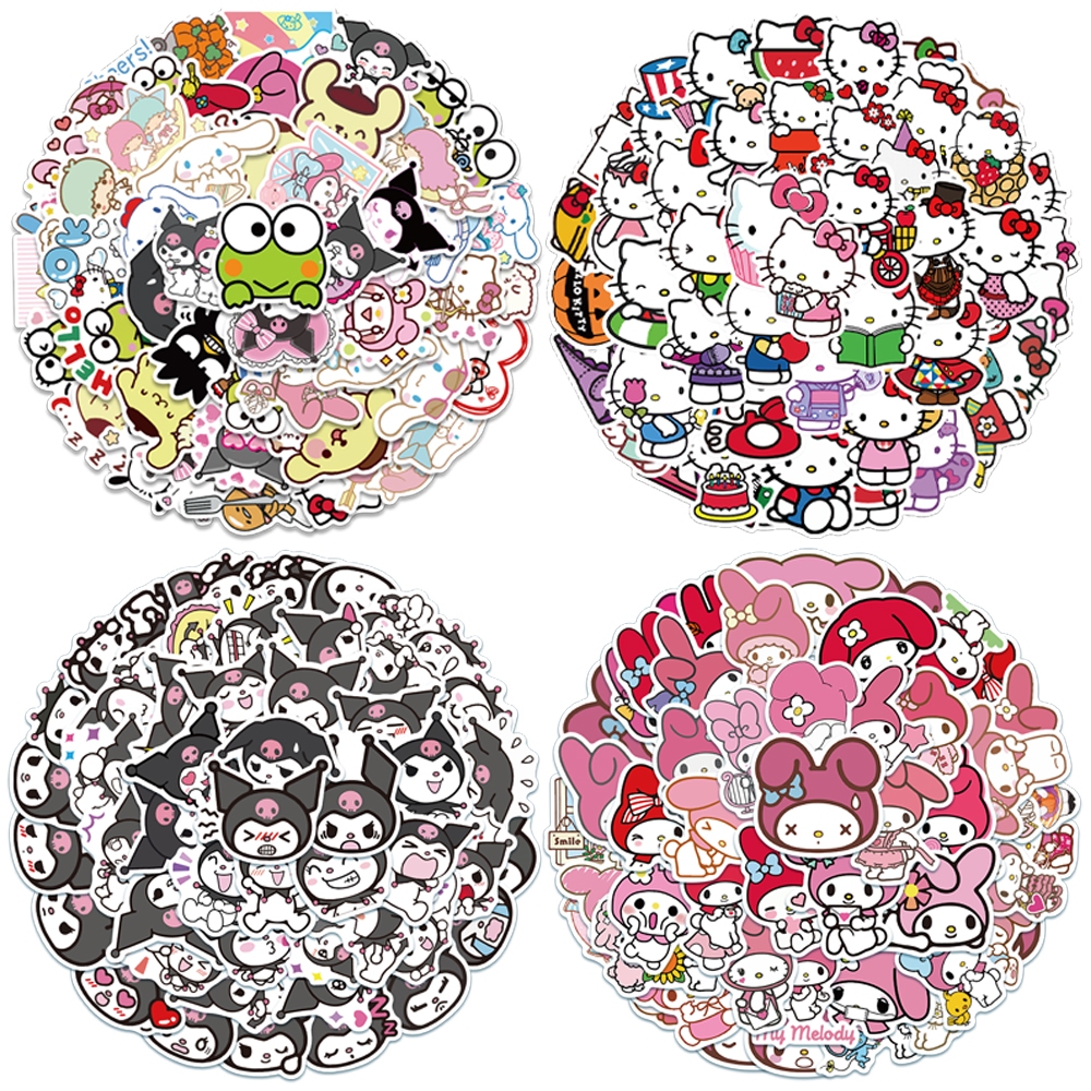 50pcs Stiker Kawaii Sanrio Kuromi Melody Hello Kitty Kartun Kute Decal Laptop Diary Helm Motor Seped