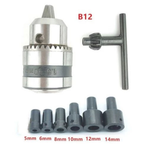 Mini Drill Chuck B12 1.5-10mm Bor Elektrik High Speed Steel dengan Kunci Chuck untuk Mesin Bor Mini