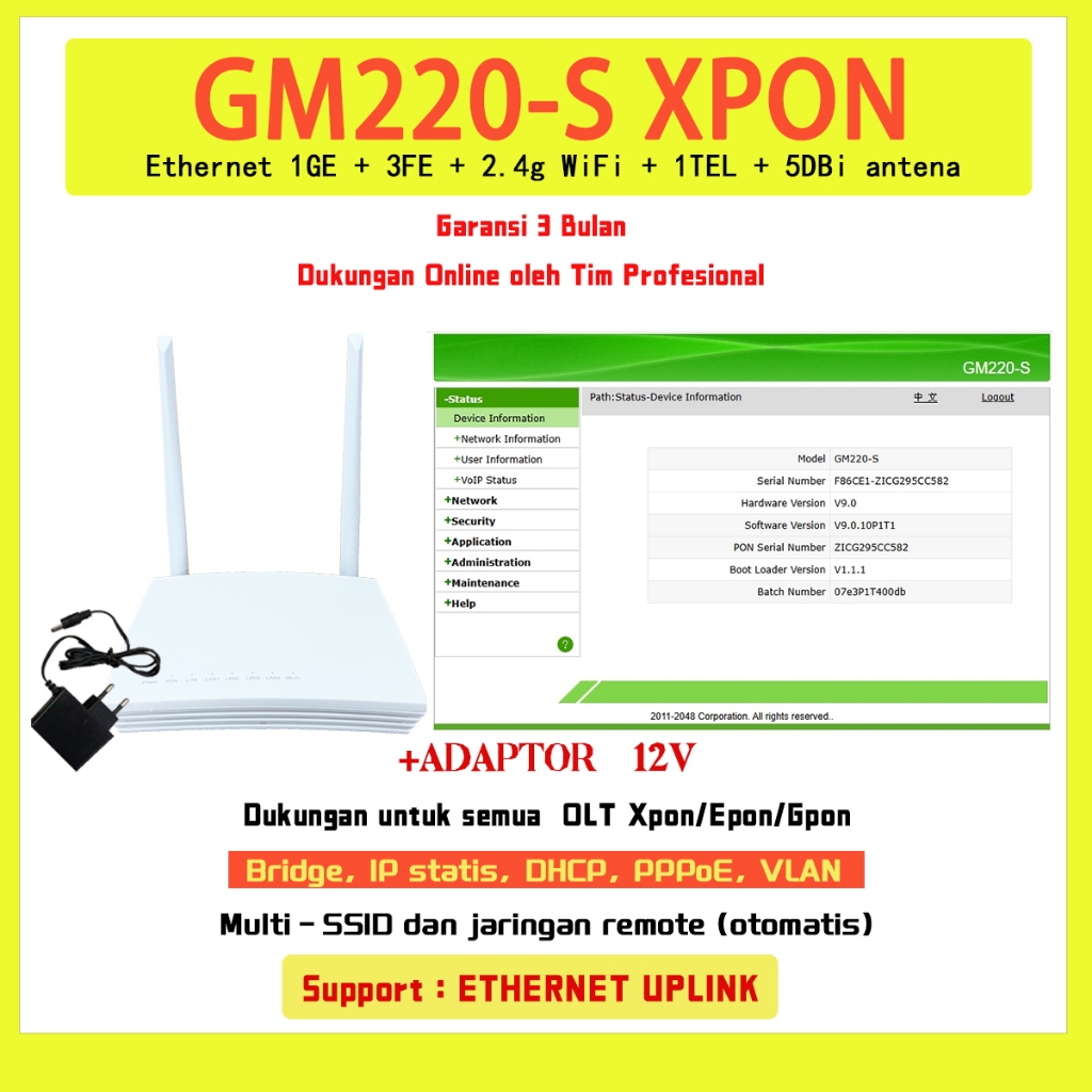 Modem GM220-S(H220E)  XPON GPON EPON Router Support Uplink Garansi 3 Bulan
