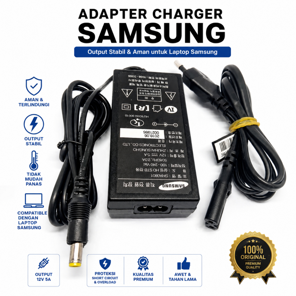 Adaptor Samsung 12V 5A Original Charger Power Supply Monitor LED LCD CCTV DVR Router Modem 60W