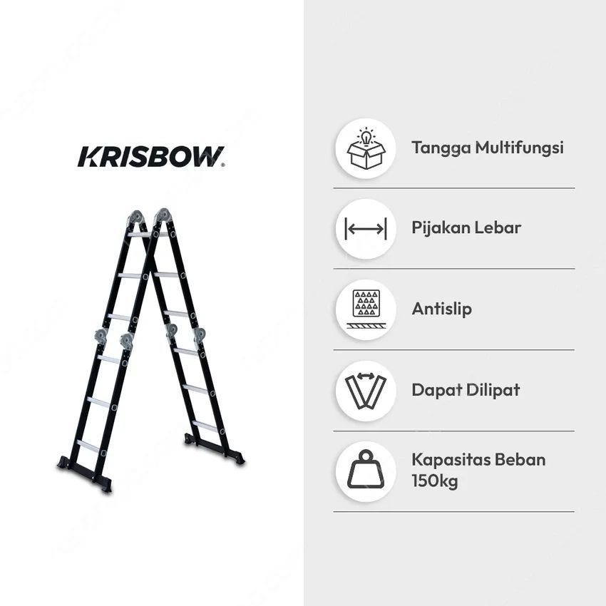 Tangga Lipat Krisbow 3 Meter Tangga Lipat Aluminium Steel 4x3 Step - Hitam