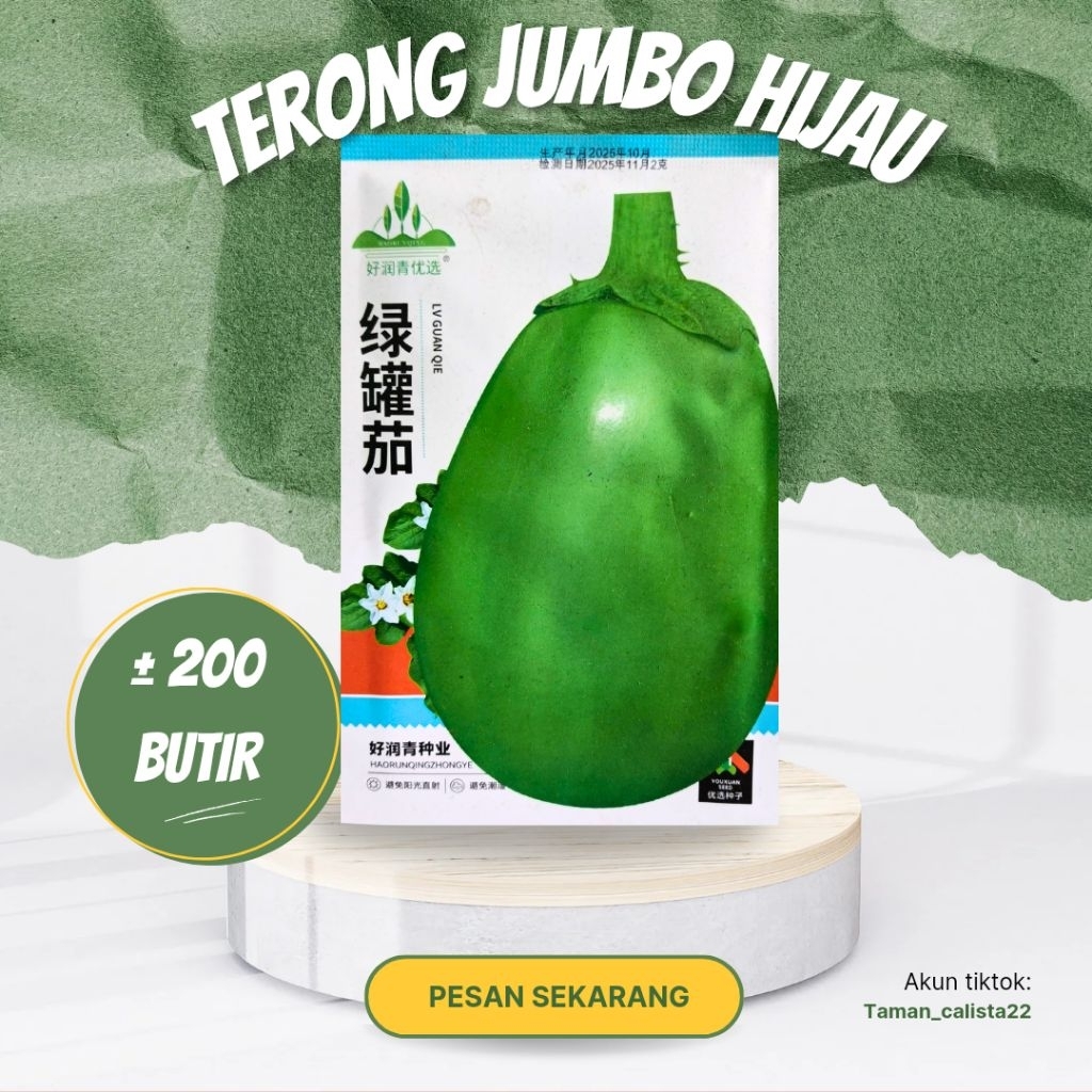 KEMASAN PABRIK ±200 BUTIR BENIH TANAMAN TERONG JUMBO HIJAU