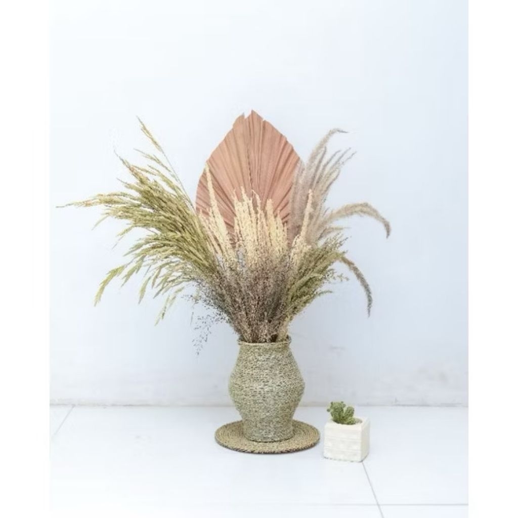 paket lengkap bunga kering guci bulat
