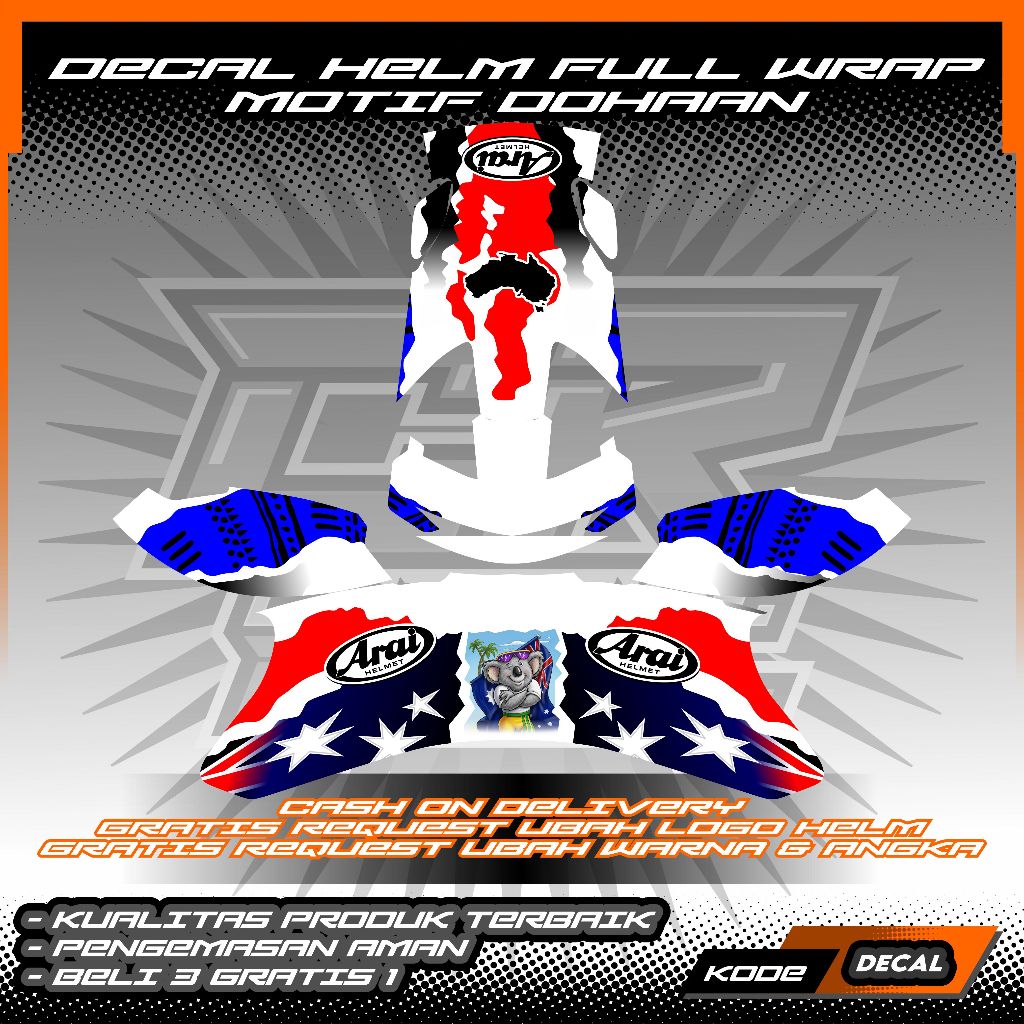 STIKER DECAL HELM FULL WRAP HALF FACE MOTIF DOOHAN