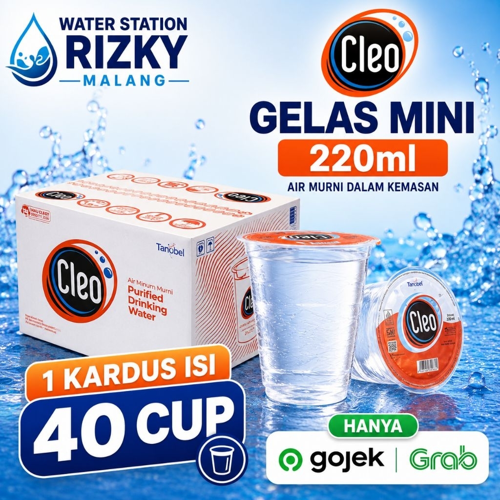 Cleo Gelas mini 220mL 1dus isi 40pcs Air mineral