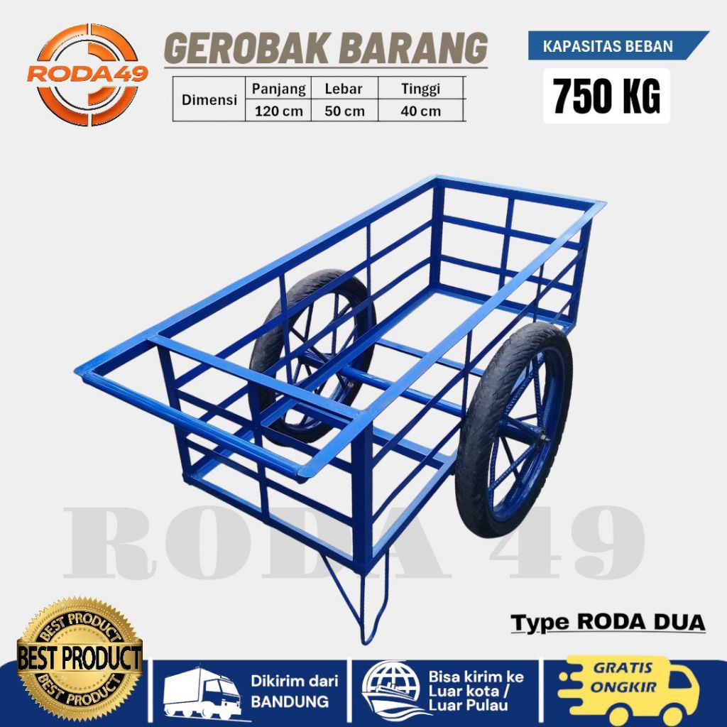 Gerobak besi / Gerobak Dorong / Gerobak serbaguna type roda dua ukuran 120x50x40 cm