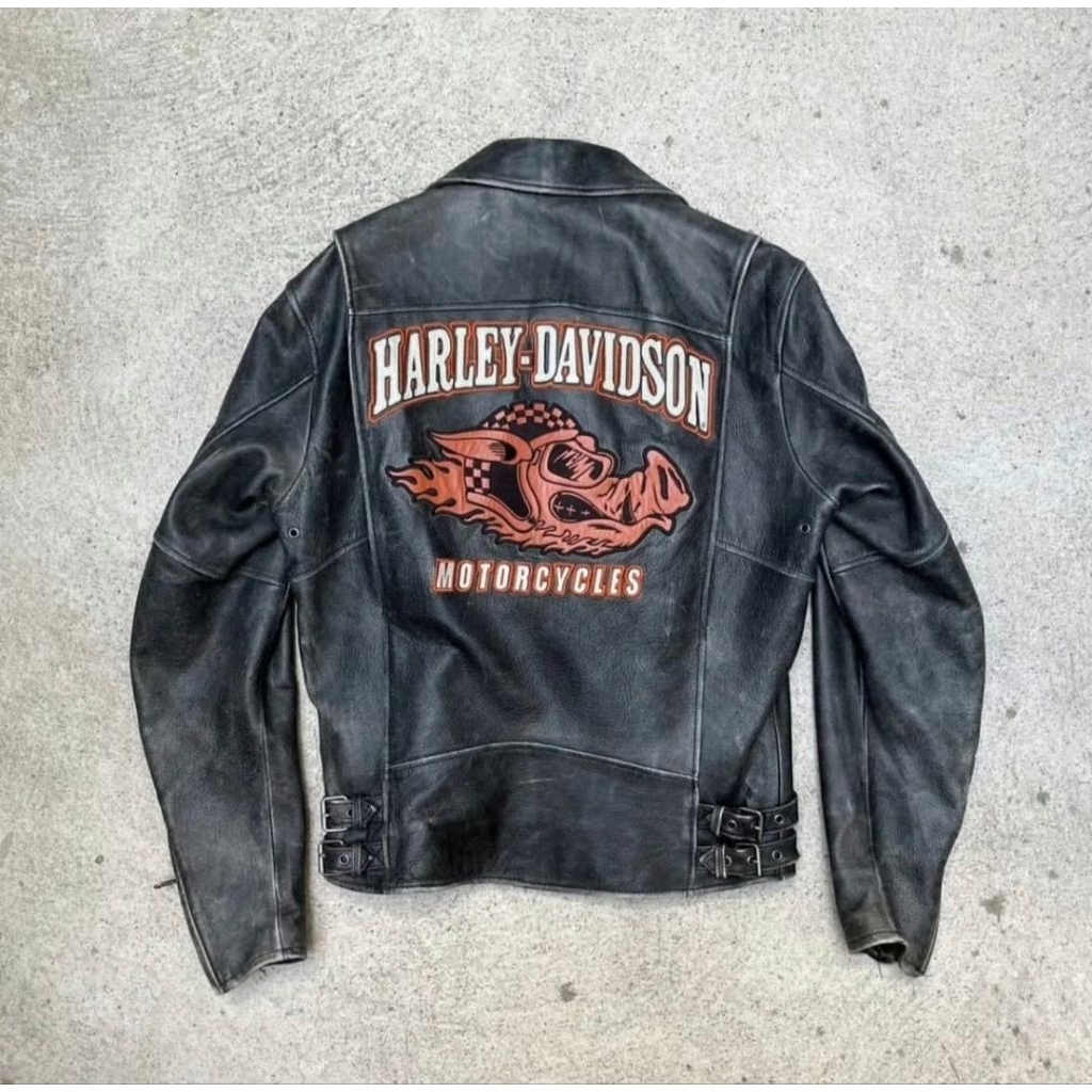 Harley-Davidson Leather Jacket 2005 Ramones Style Original Size M – Buttery Soft Faded Leather Big B
