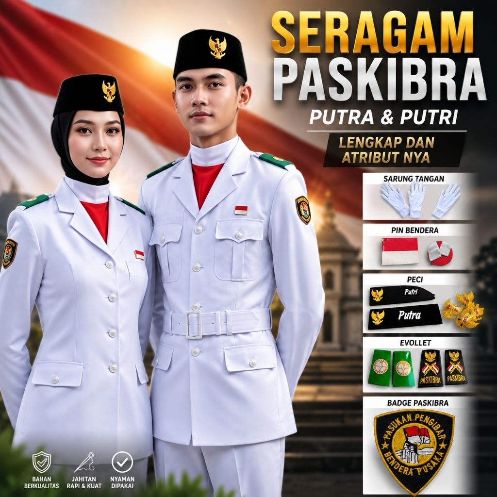 Seragam PASKIBRA Putra & Putri Lengkap, Setelan PASKIBRA Lengkap / Baju PDU PASKIBRA Lengkap