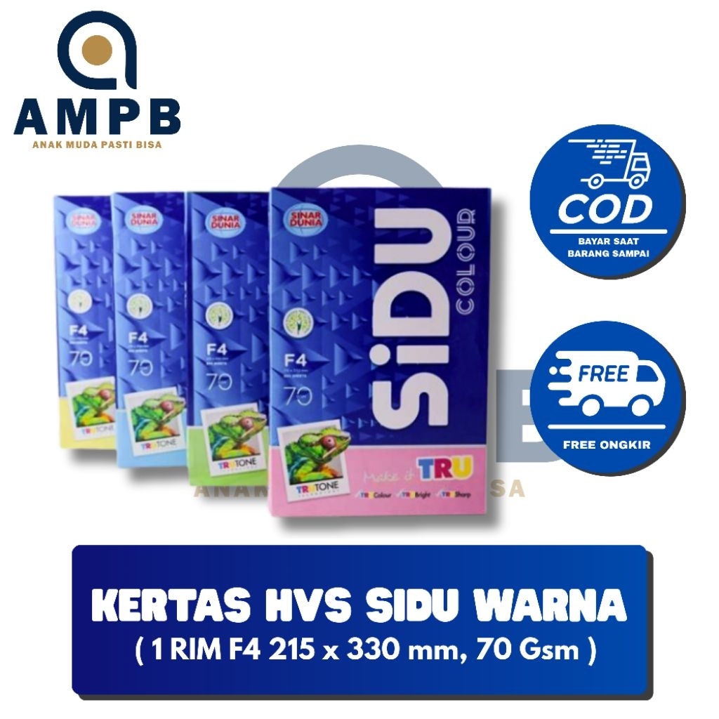 Kertas hvs sidu 70gsm F4 warna /kertas fotocopy print, KERTAS WARNA PINK, KUNINH, BIRU, HIJAU