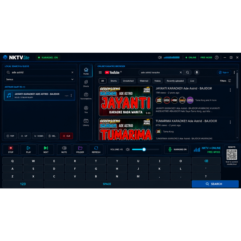 Software Karaoke PC Windows | Operator Karaoke Simple Ringan Remote QR NKTVlite