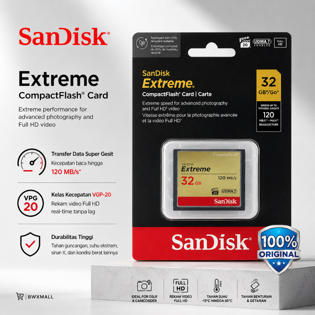 SanDisk Extreme Compact Flash Card CF VPG 20 120MB per detik SDCFXSB Memori Kamera DSLR Canon Nikon 