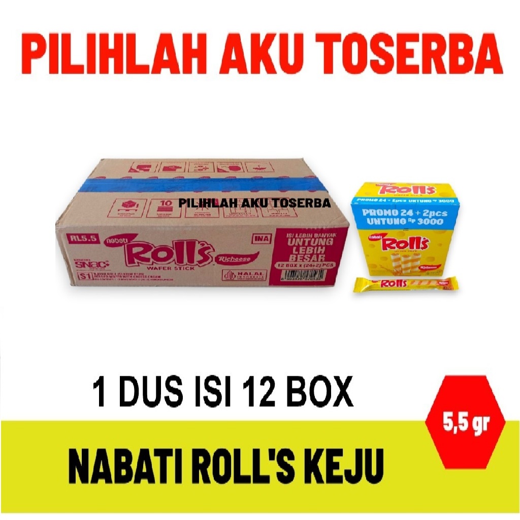 Nabati Rolls Cheese / Keju Wafer Stick (HARGA 1 DUS ISI 12 BOX)