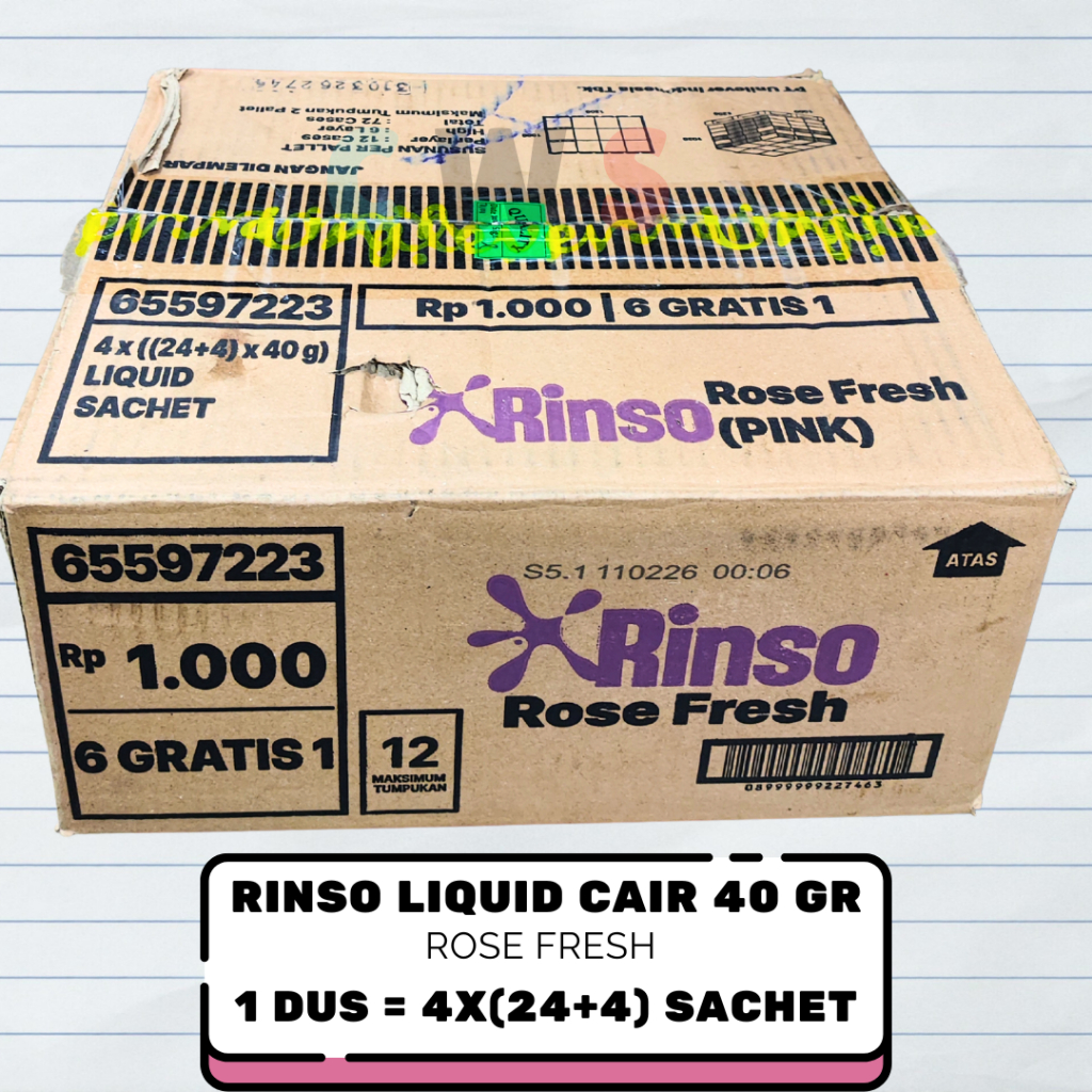 RINSO CAIR 40 gr 1000 Liquid Classic Rose Fresh Pink Perfume Essence Ungu Royal Gold 96/72 Sachet