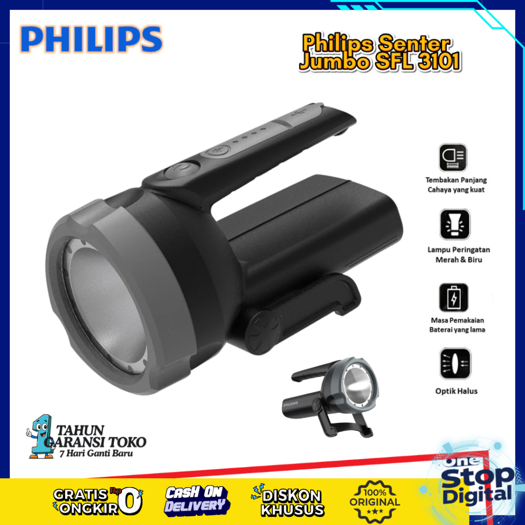 Philips SFL3101/SFL3121/SFL3241 Flashlight Senter Led Jumbo Super Terang / Senter Besar Super Terang