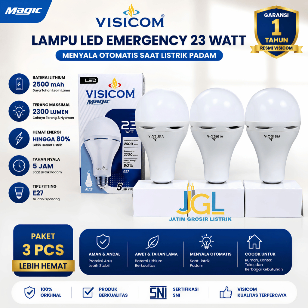 [LAGI TREND] Paket 3 Pcs Lampu Magic Visicom 23 Watt Lampu Emergency Visicom Garansi 1 Tahun