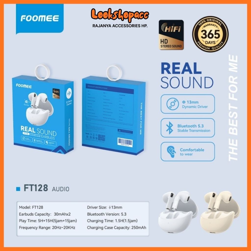 FOOMEE FT128 / PA01 / PF01 / PA02 / PA05 / MEEPLUS MH01 Earphone Bluetooth 5.3 Super Bass TWS True W