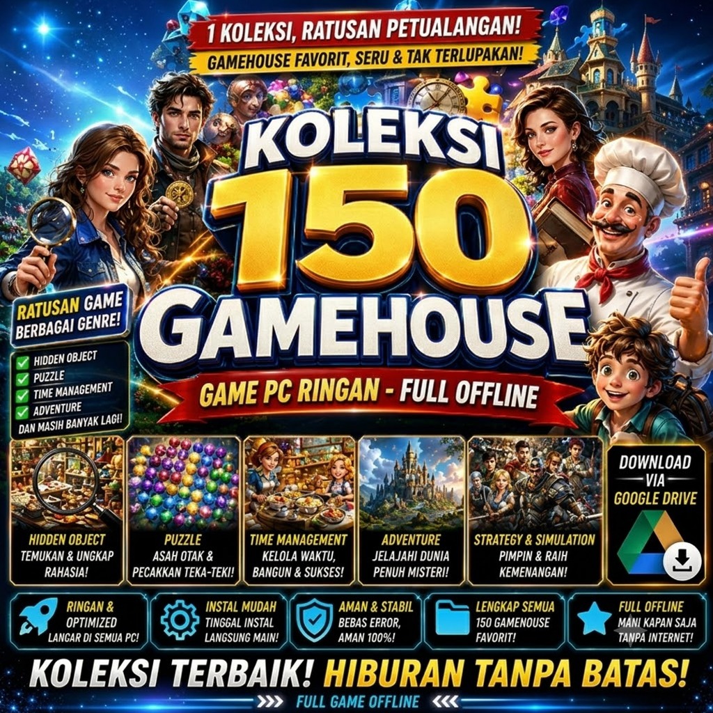 (RDP) Koleksi 150 Gamehouse Game Pc Ringan 8 GB
