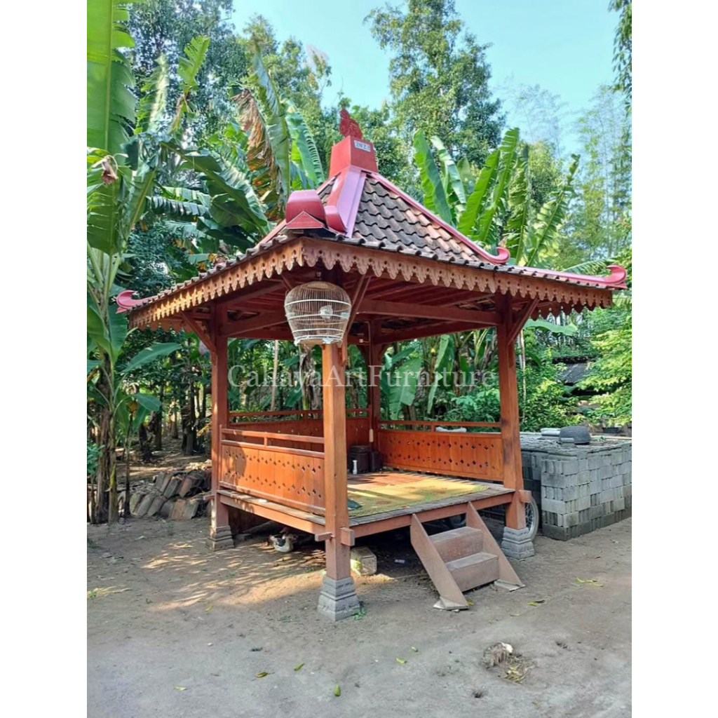 gazebo taman kayu jati ukuran 2x2 meter | saung gazebo taman minimalis terbaru | gazebo kayu jati uk