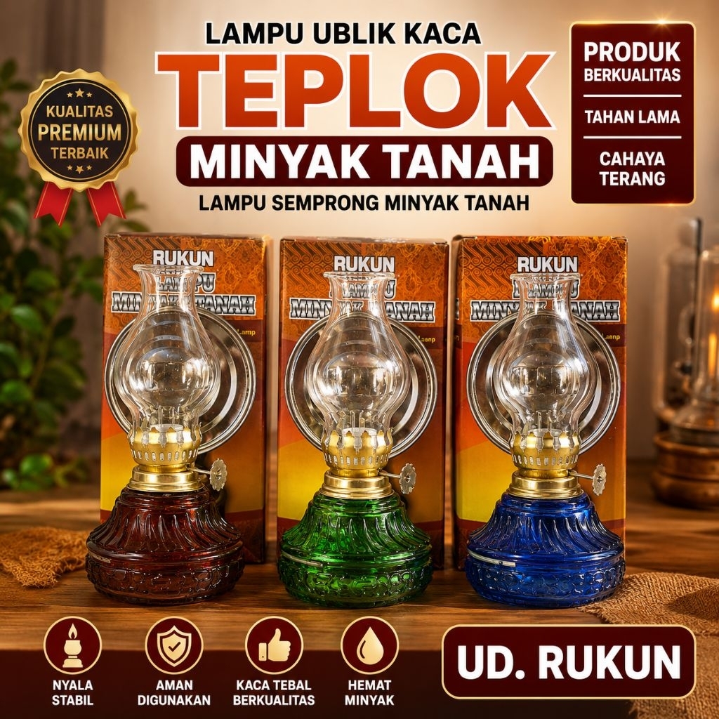Lampu Ublik Kaca Minyak Tanah UD Rukun Lampu Teplok Lampu Semprong Kaca Hias Tradisional