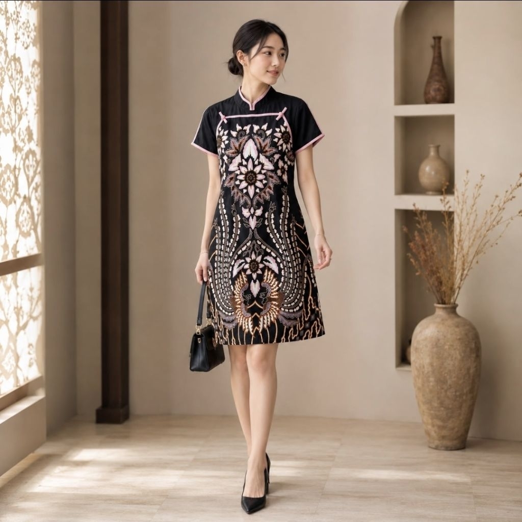 Batik Kultur by Dea Valencia Dress Premium Motif Floral Pink  | Belum Pernah Dipakai