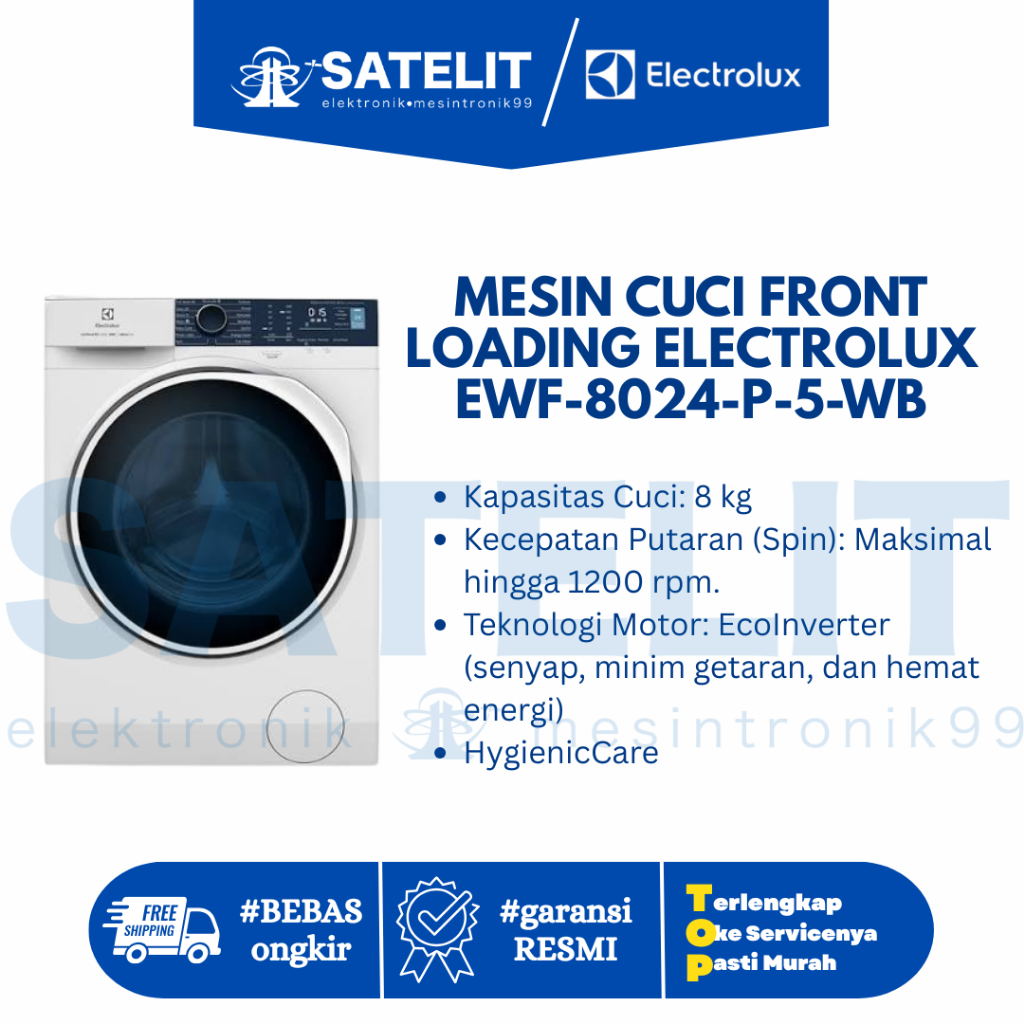 MESIN CUCI FRONT LOADING ELECTROLUX EWF-8024-P-5-WB - FRONT LOADING 8 KG INVERTER ULTRAMIX
