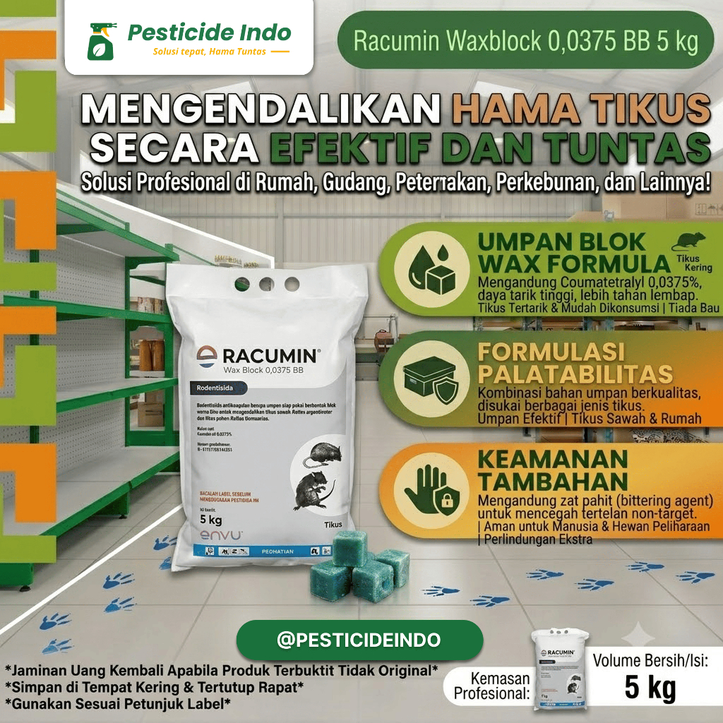 Racumin Waxblock 0,0375BB 5kg - Umpan Tikus ENVU (Bayer)