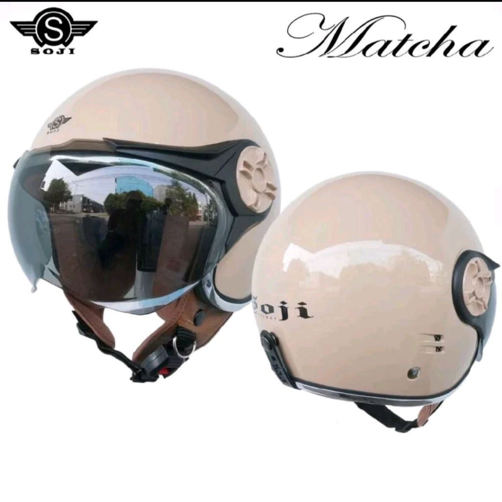 SOJI Matcha Helm Wanita Hijab Dewasa Kaca Pilot Unisex Pria Dan Wanita