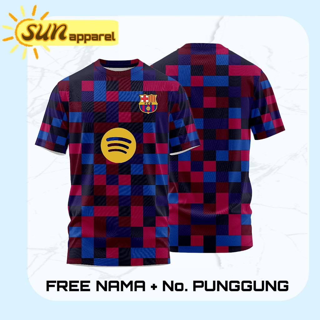 Jersey Bola Barca Pre-Match Custom dengan Bahan Dry-fit Premium