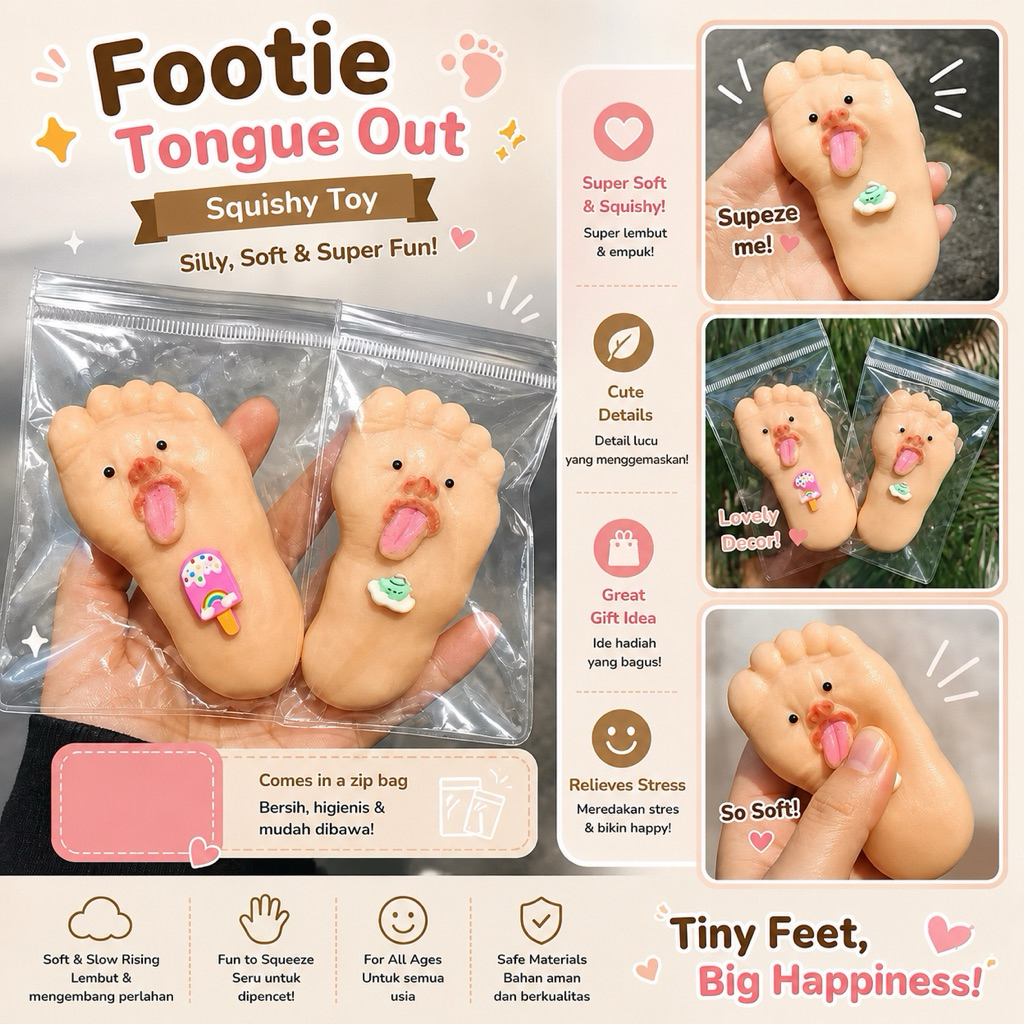 TABA squishy KAKI foot tounge squeeze toy lengket kenyal stress relief