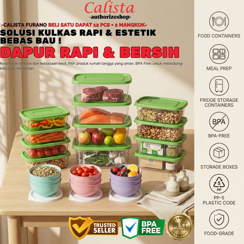 [ CALISTA ] TOPLES PLASTIK CALISTA FURANO PREMIUM 14 INI 1 PCS FOOD CONTAINER KULKAS SET