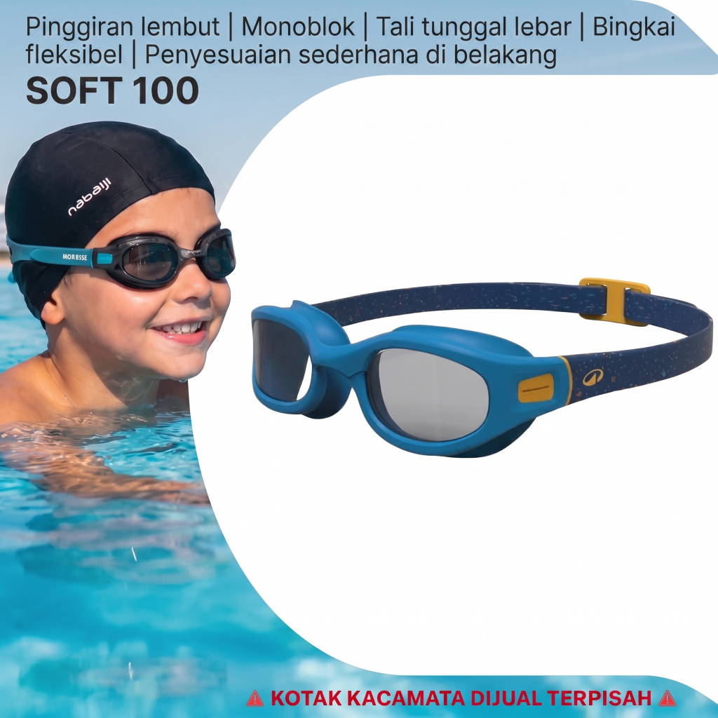 Decathlon TRIBORD Kacamata Renang Anak Soft 100 - Lensa Abu-Abu - Ukuran S Biru/Kuning - 8797654