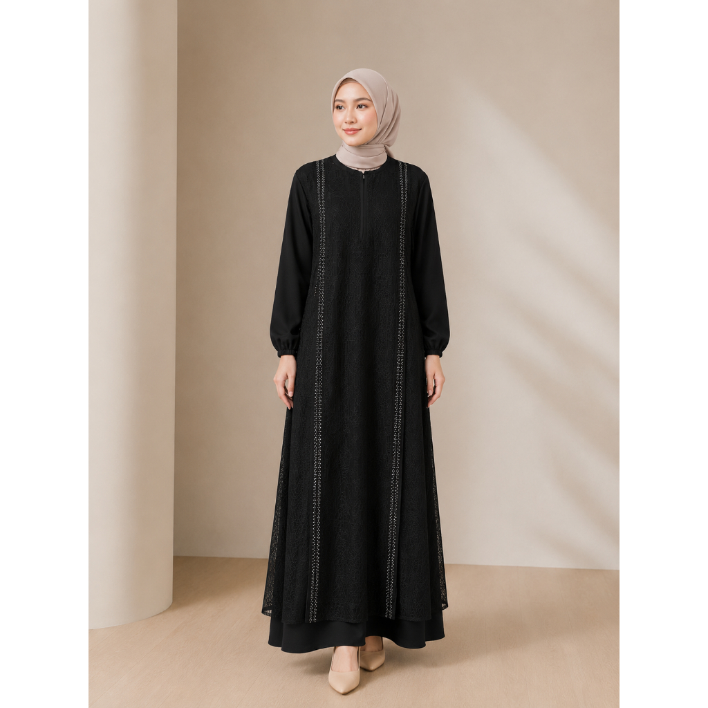 Gamis Brokat Terbaru Gamis Sabrina mix Brokat Cantili Model kekinian mewah dan elegan