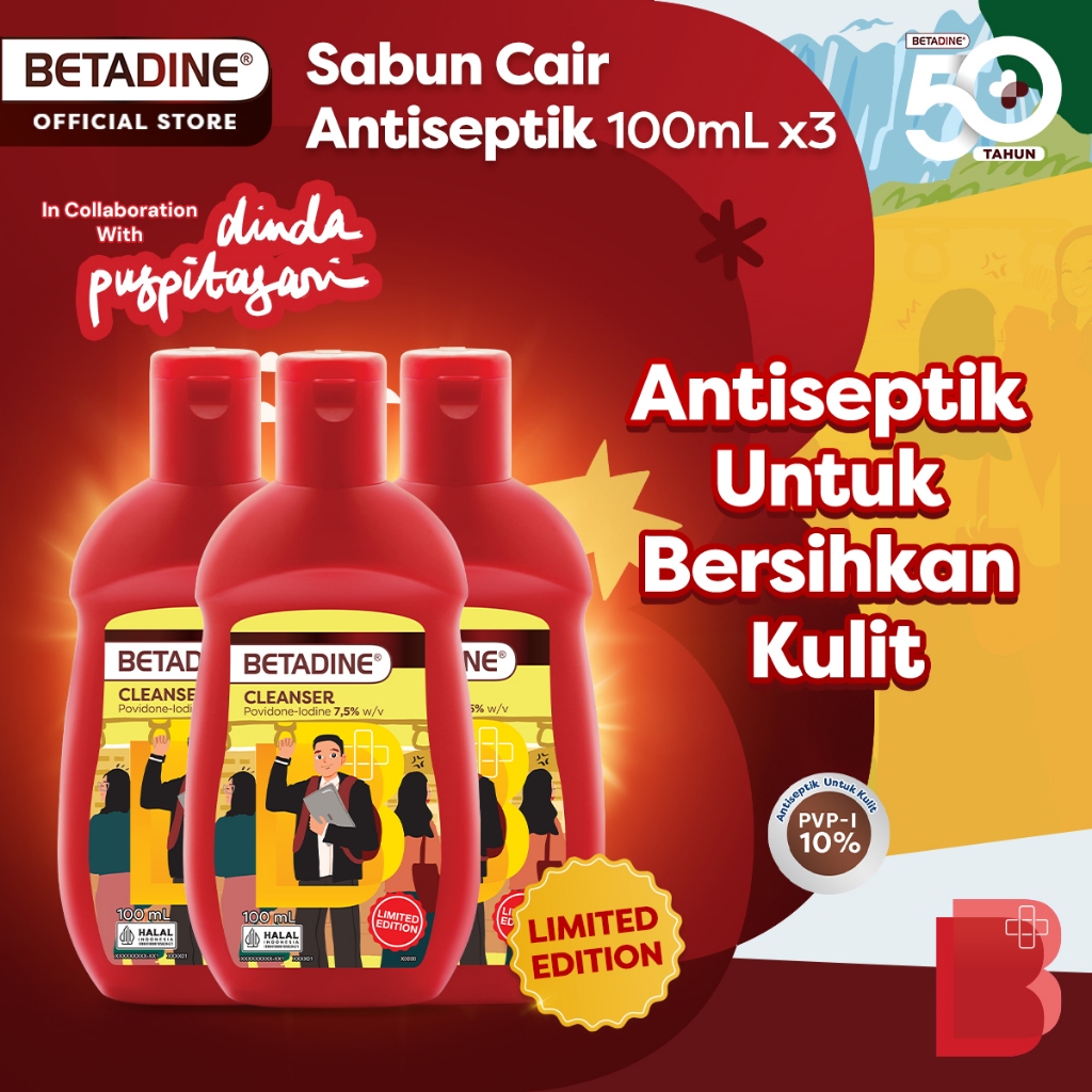 BETADINE SABUN CAIR ANTISEPTIK 100 ML - Triple Pack - Sabun Cair Antiseptik Keluarga | Membersihkan 