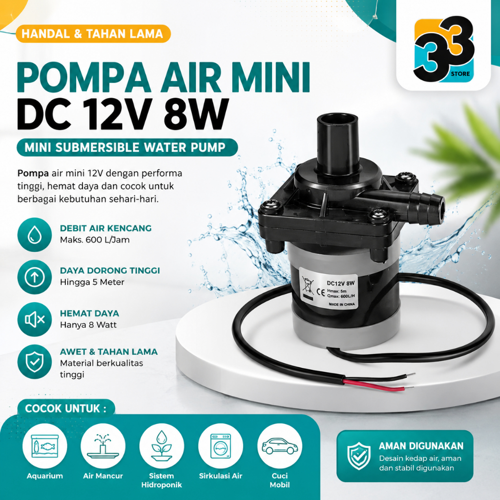 Pompa Air Mini DC 12V 8W / Mini Submersible Water Pump head 5meter