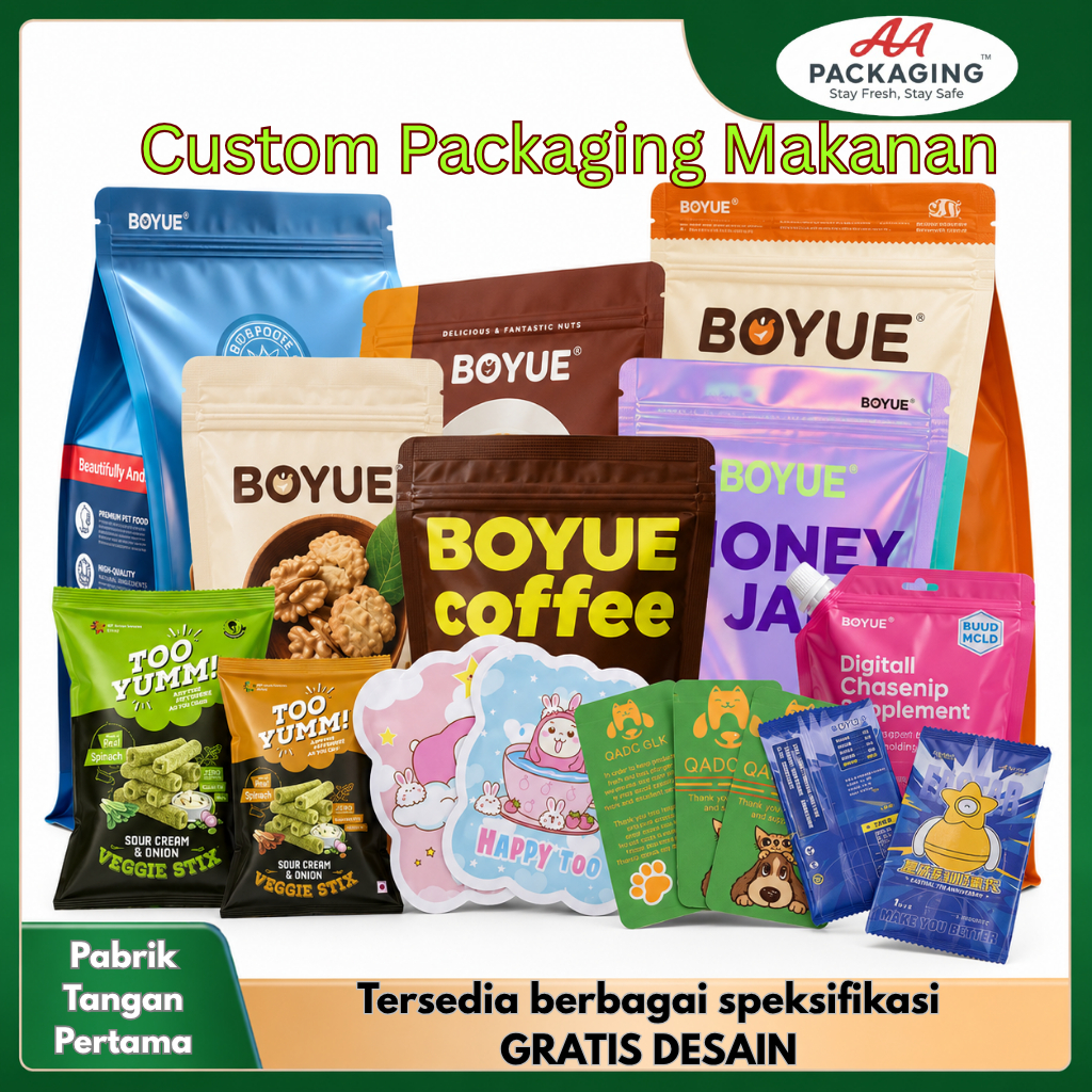 Custom Desain Kemasan UMKM Standing Pouch, Non Standing Ziplock/Non Ziplock