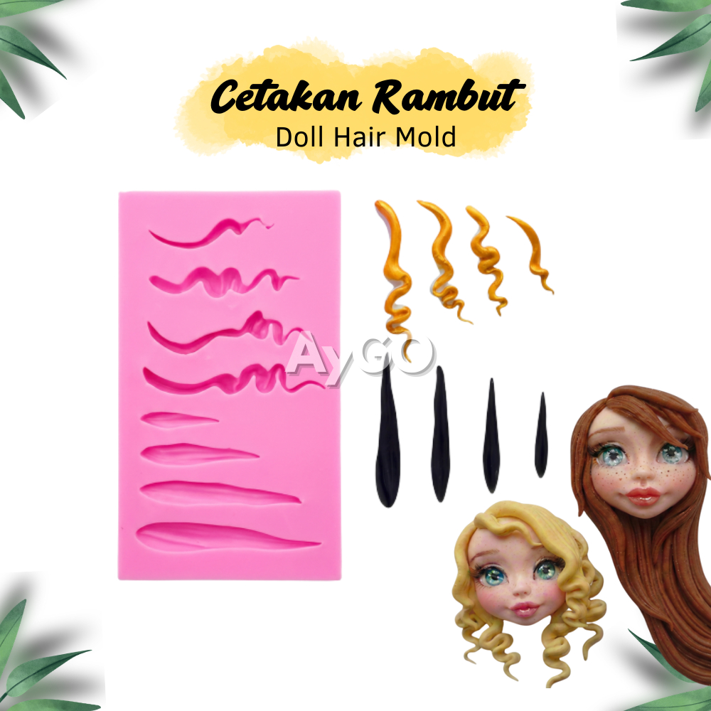 Cetakan Rambut Silikon / Doll hair silicone mold decor for Soft clay pottery doll decoration