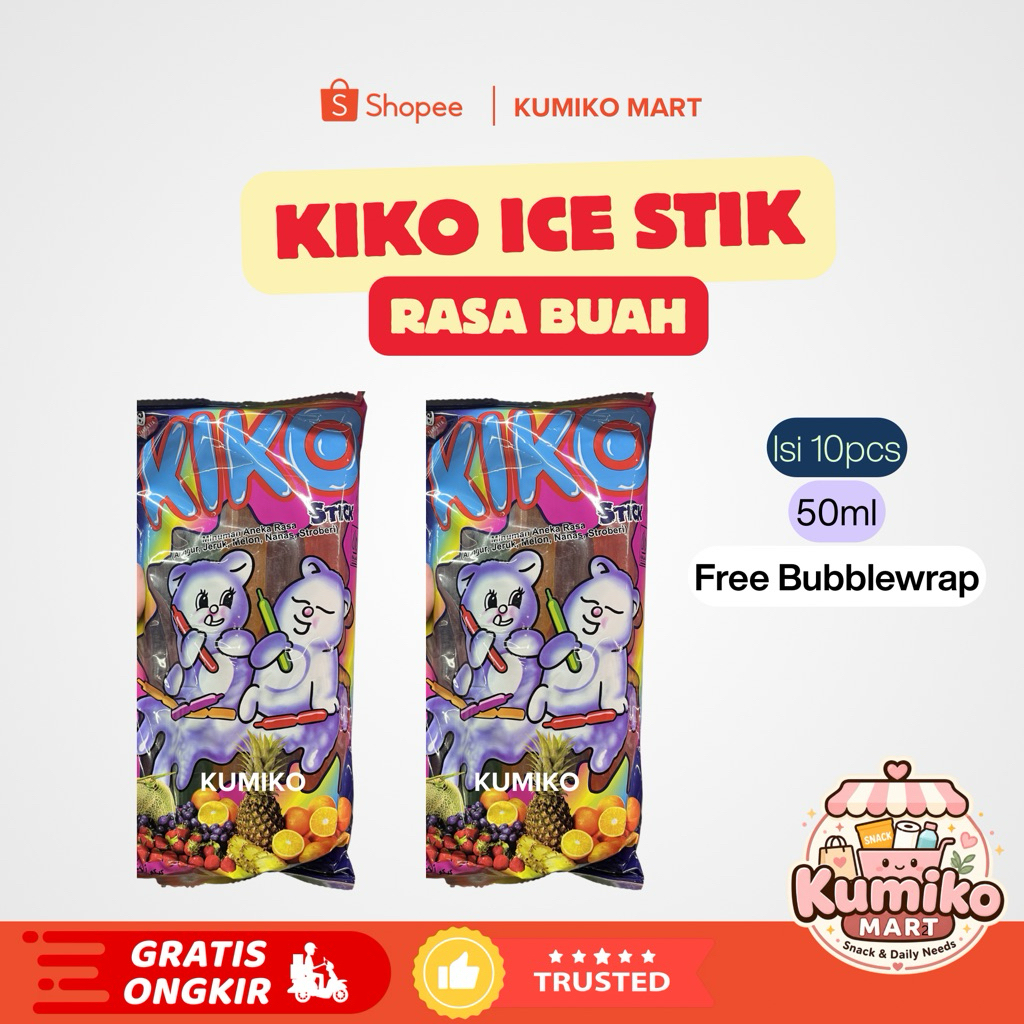 KIKO Es Stik Jelly - 10 Sticks, Rasa Buah Alami, Berserat Tinggi