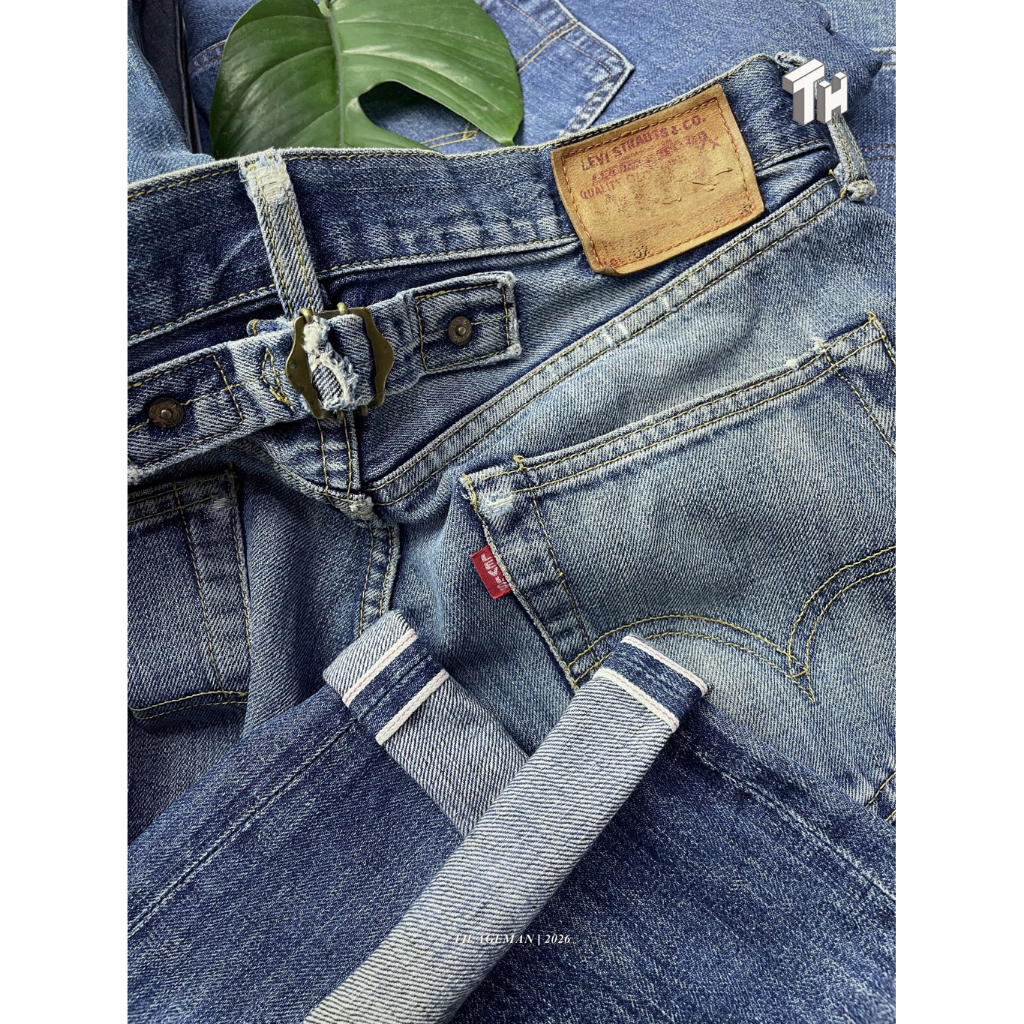 Celana Jeans Lp 7 0 2 XX Straight Fit Repro 1930s Buckle Back Vtg Big E Sashiko Patch Mid Indigo Sel