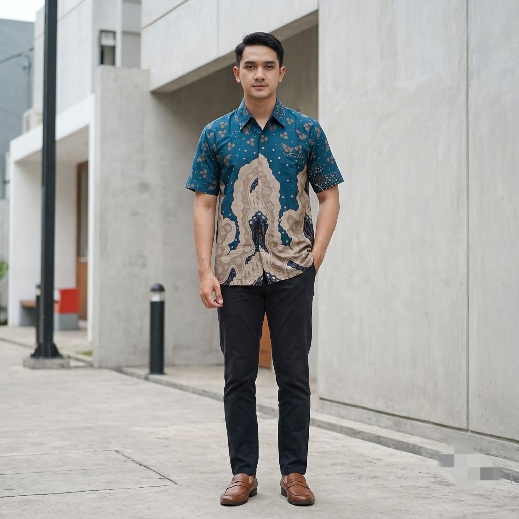 Batik Pria Lengan Pendek Hijau Emerald Bahan Katun Prima - Seragam Batik Pria Pesta Pernikahan Dan K