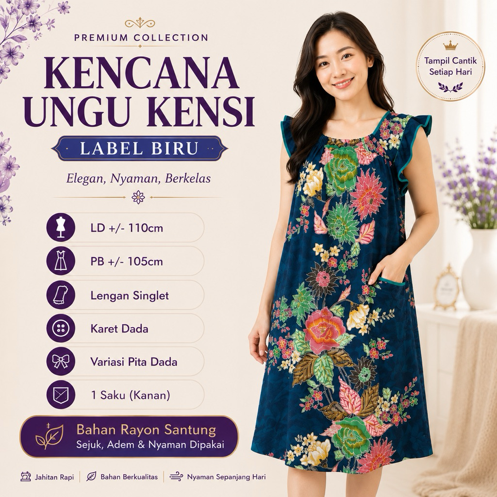 Batik Kencana Ungu Daster Singlet LD 110cm Label Biru KUB 38 / Kencana Ungu Daster Pendek