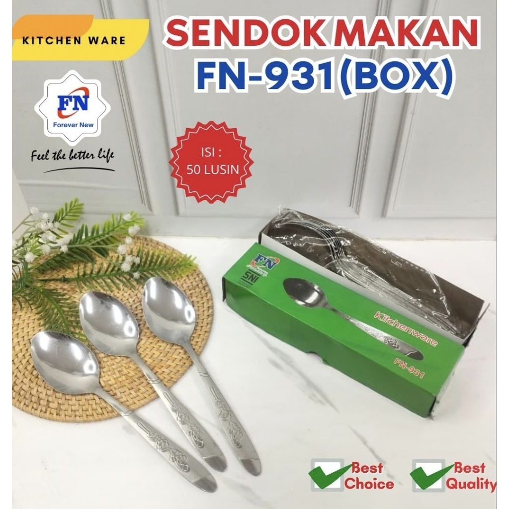 FN931(1lusin/12pcs)-SENDOK MAKAN STAINLESS STEL TEBAL FN-931SNI WADAH BOX