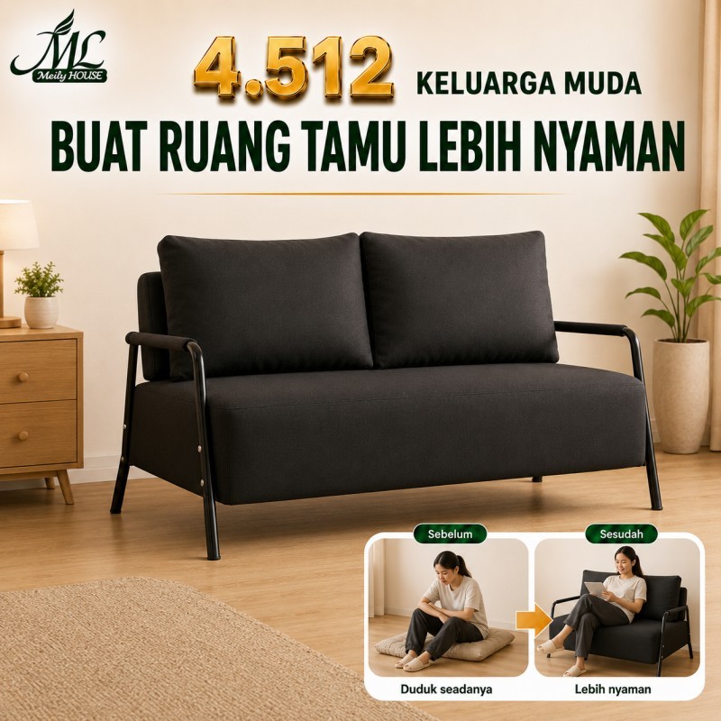 Sofa Minimalis 2 Seater Sofa Ruang Tamu Modern Nyaman dengan Bantal untuk Rumah
