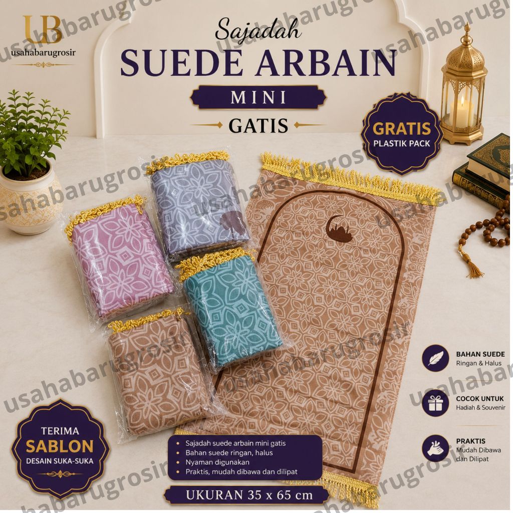 GROSIRAN Sajadah Suede Muka Arbain Sajadah Kanebo Rumbai Tambang Isi 10 Pcs Ukuran 335x65Cm