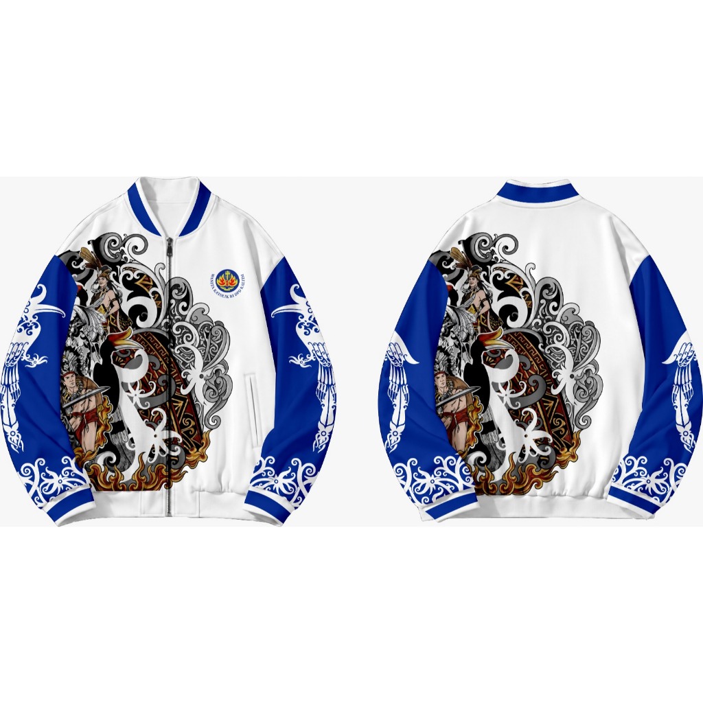 Jaket bomber custom motif Dayak / etnik Kalimantan.